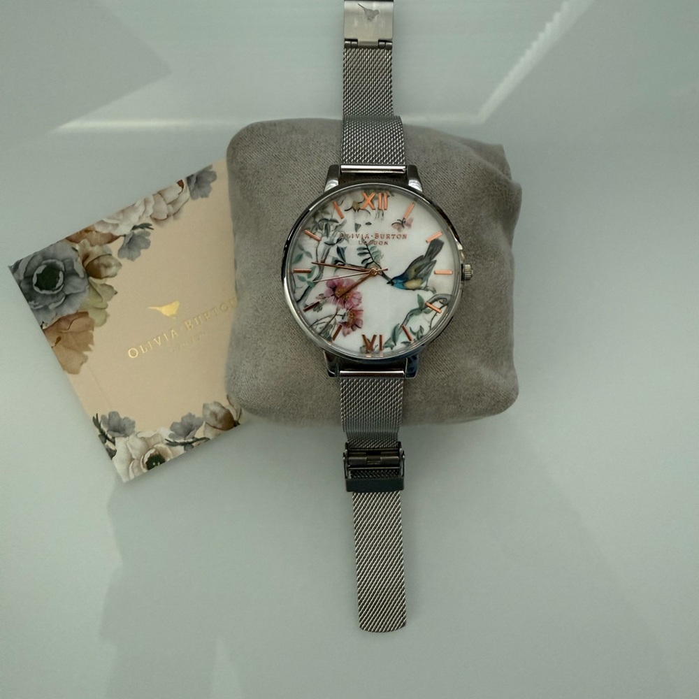 Olivia Burton Silver Floral Dial Watch